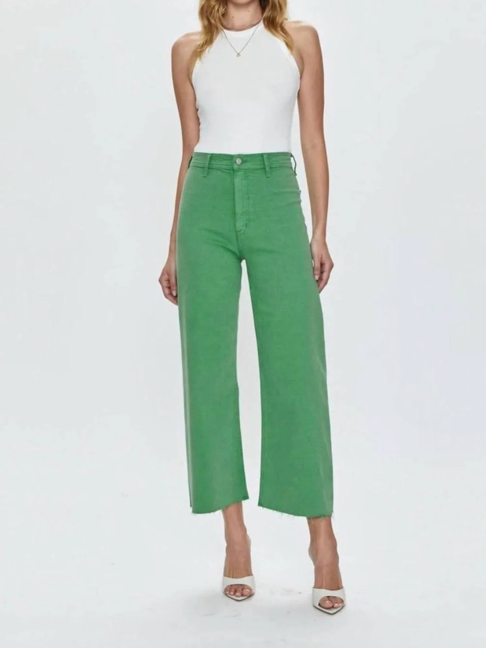 Pistola Penny Crop High Rise Wide Leg Jeans Avocado Green Size 28 Anthropologie - Picture 4 of 13